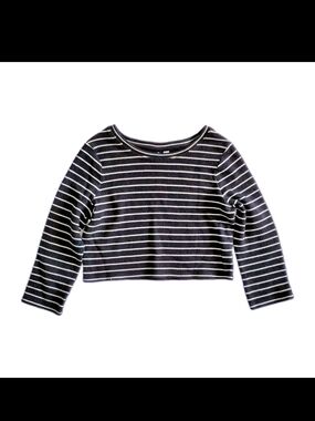 BDG Striped Long-Sleeve Crop Top - Black & White, Size S